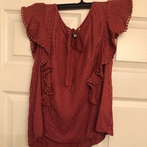 Wine colored short sleeve blouse